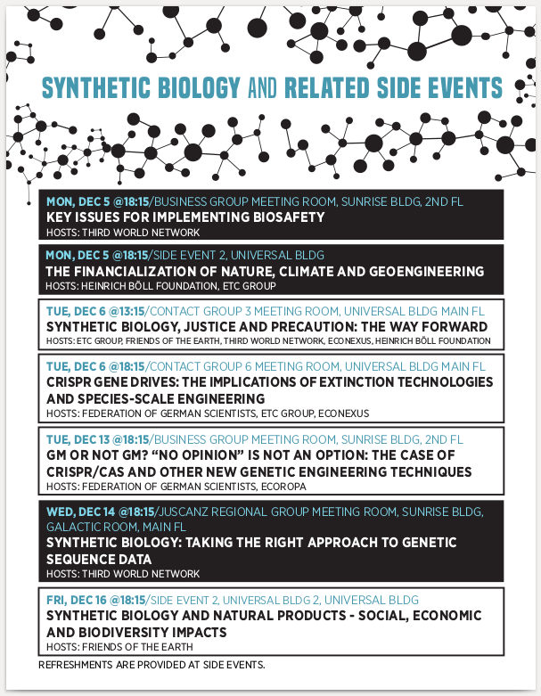 Syn Bio & Related Events at CBD COP13